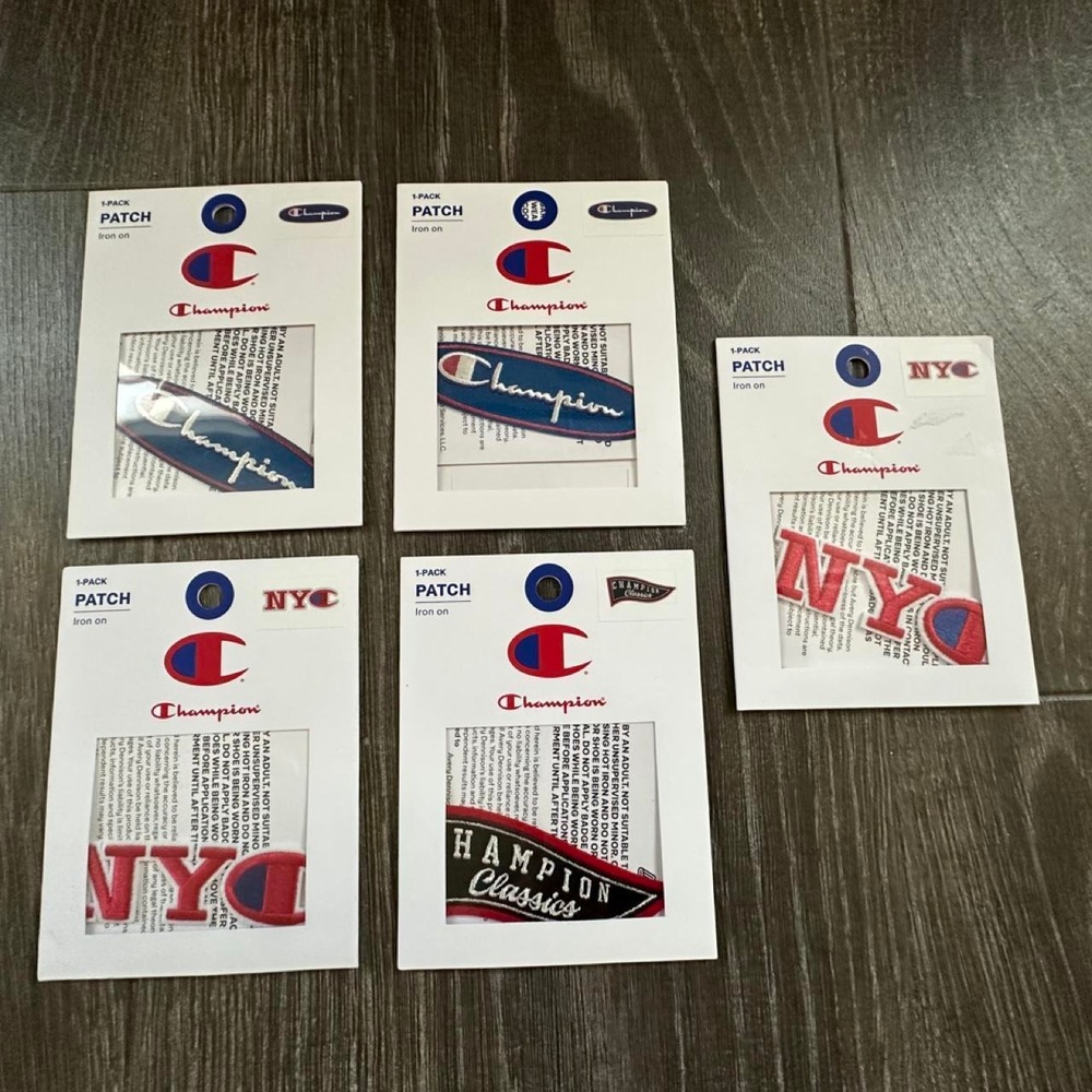 Champion Iron On Patches Lot of 5 NYC Script Logo Pennant Embroidered DIY